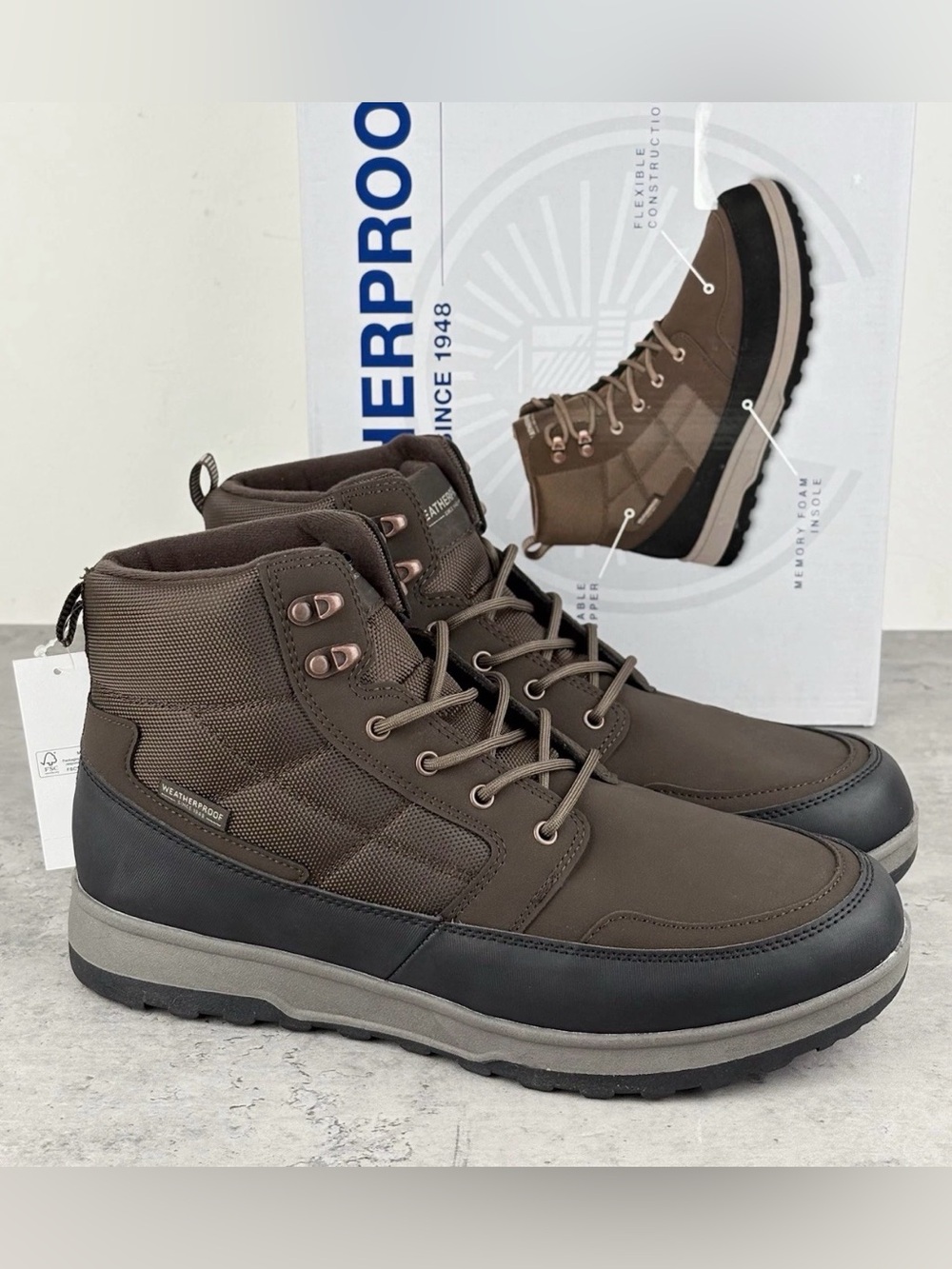 Weatherproof Men's Jenkins Brown Sneaker Boots Size 8 New Light Boots